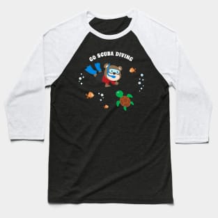 Diving with funny bear and turtle with cartoon style. Baseball T-Shirt